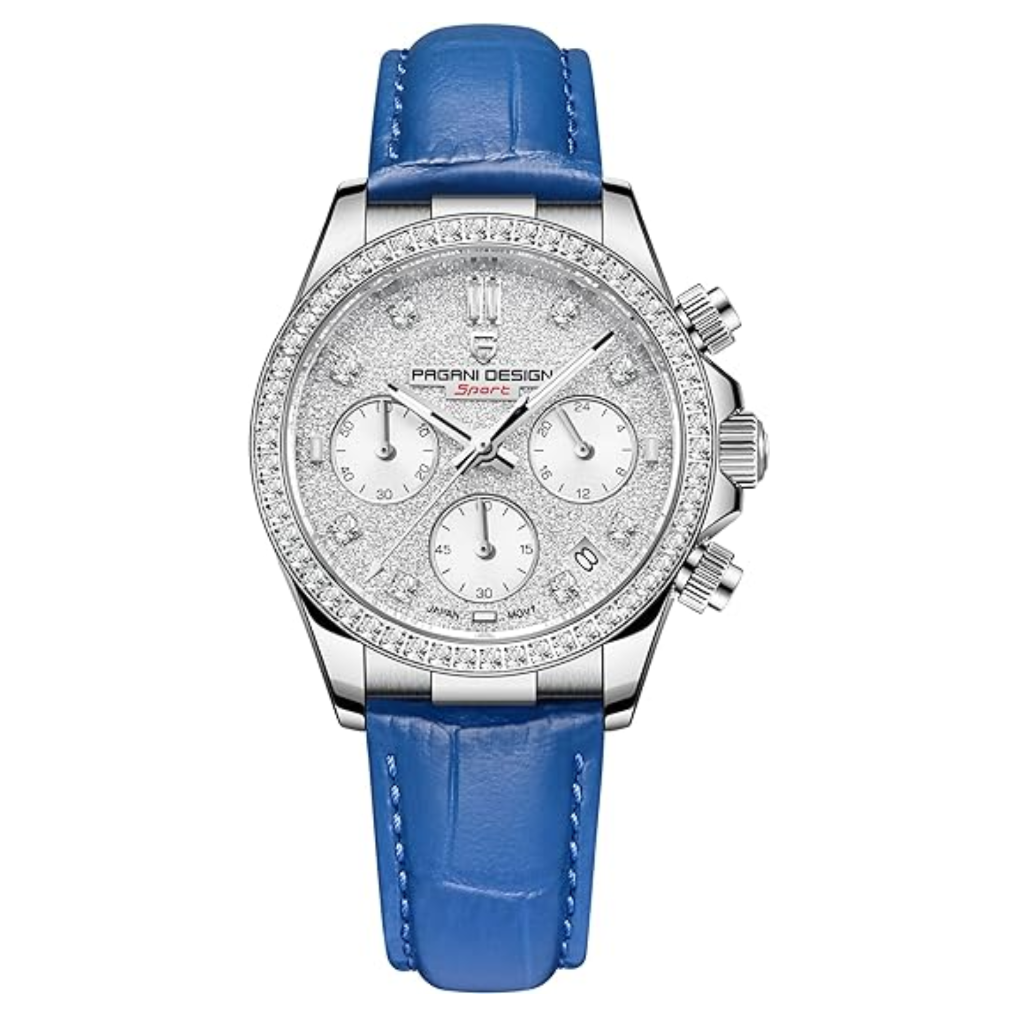 Pagani Design PD1730 Chronograph Date Quartz women's Watch - White Dial with Blue Strap