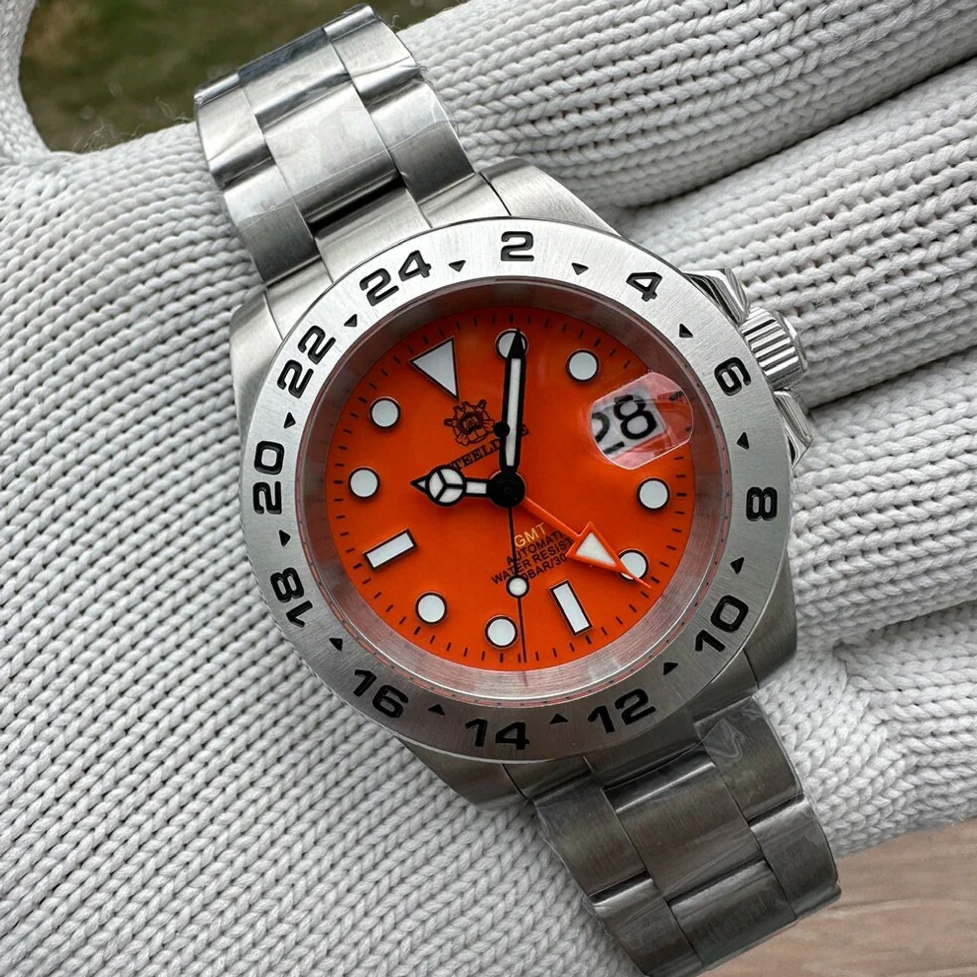 Steeldive SD1992 NH34 GMT Automatic Watch - Reddish - Orange Dial