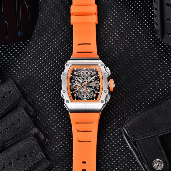 Pagani Design PD-YS011 Mens Skeleton Quartz Wristwatch YM92 Movt Watch for Men Sapphire Glass Stainless Steel Case Waterproof Clock