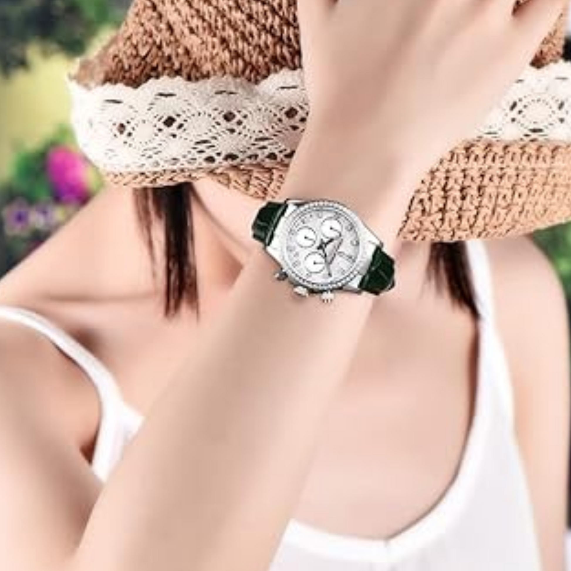Pagani Design PD1730 Chronograph Date Quartz women's Watch  - White Dial with Green Strap