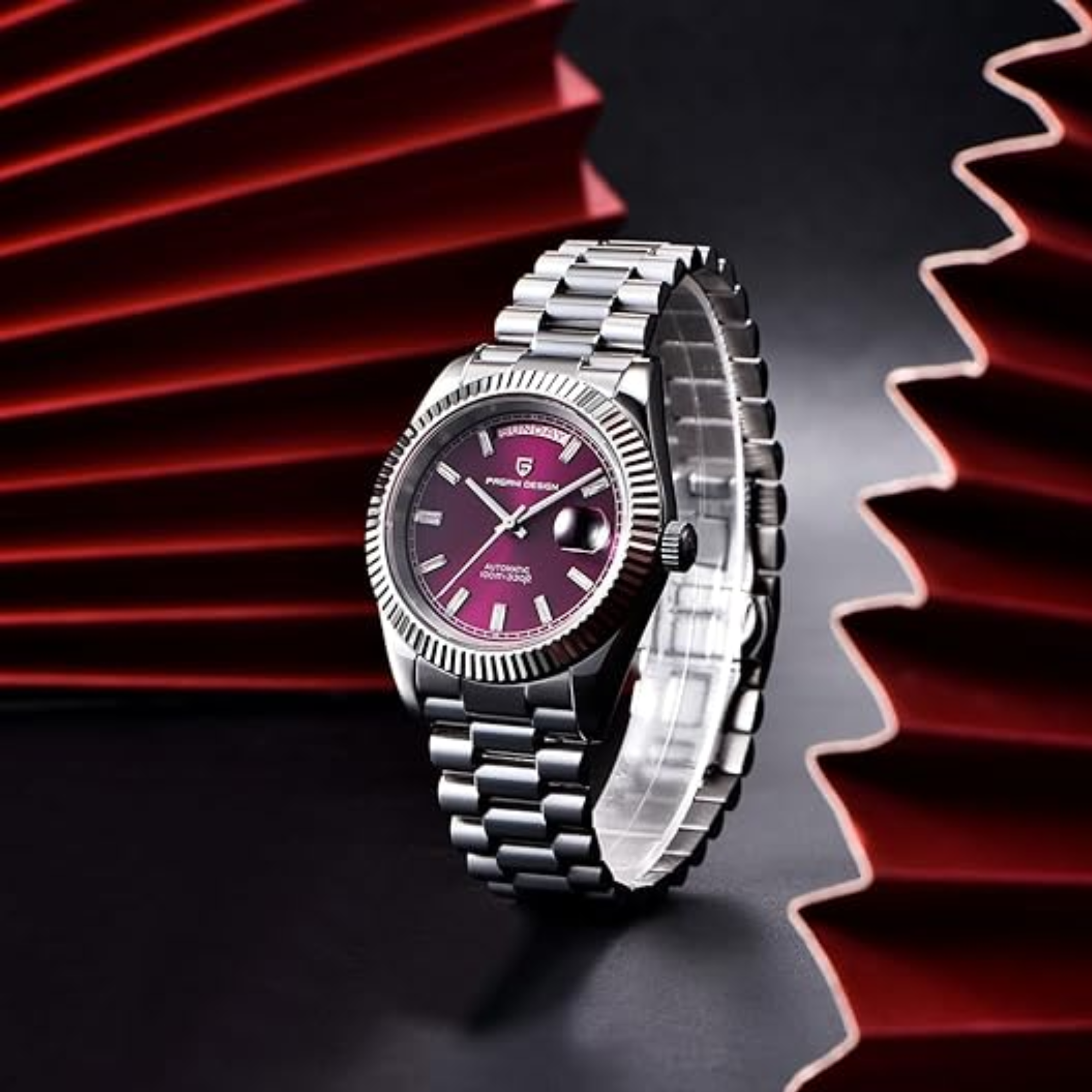 Pagani Design DD40 PD-1783 Men's Watches Luxury Automatic Watch AR Sapphire Glass Mechanical Wristwatch Men NH36A  - Maroon Dial