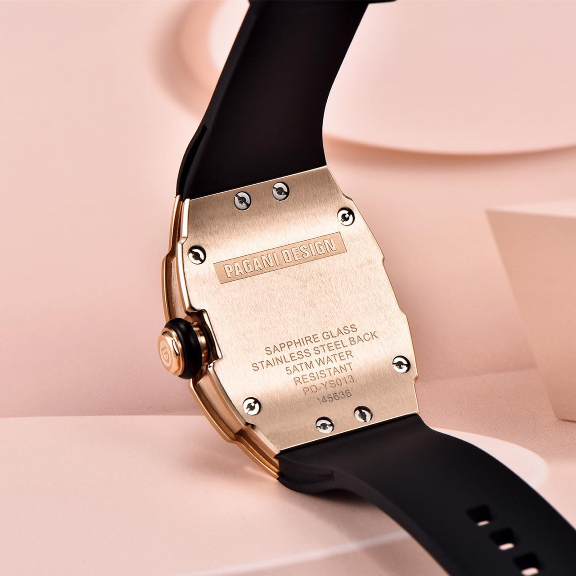 Pagani Design PD-YS013 Bergani Fashion Women's Diamond Inlaid Watch Waterproof Sports Waterproof Night Glow Trend Silicone Women's Watch - Gold Black