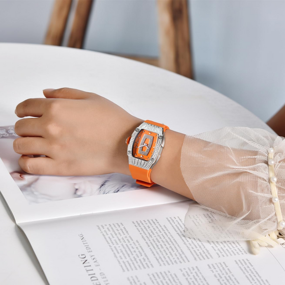 Pagani Design PD-YS013 Bergani Fashion Women's Diamond Inlaid Watch Waterproof Sports Waterproof Night Glow Trend Silicone Women's Watch -  Silver Orange