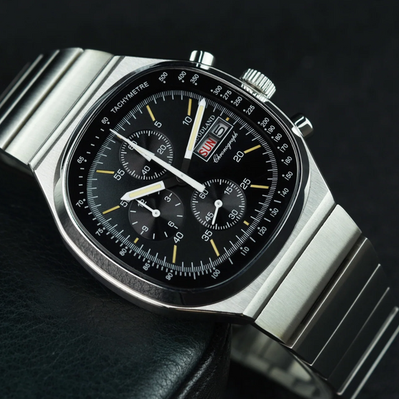 Hruodland Square Retro Chronograph - Sunbrust Black