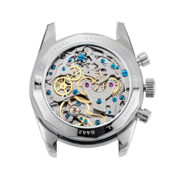 Sugess Chrono Heritage 442 Chronograph Special Dial Swan Neck Regulator White Dial With Blue Starp