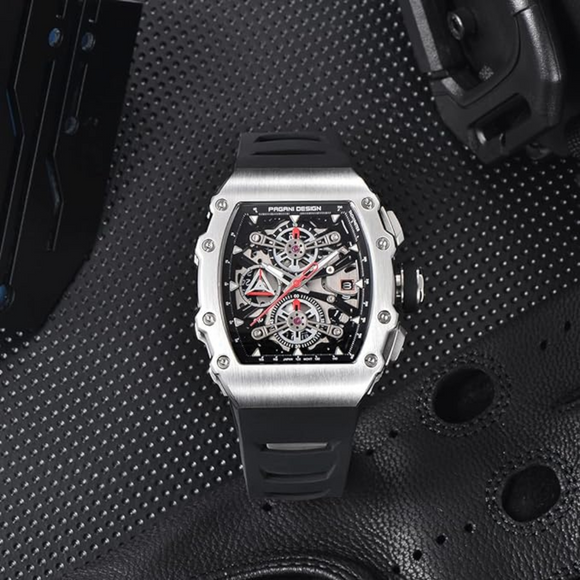 Pagani Design PD-YS011 Mens Skeleton Quartz Wristwatch YM92 Movt Watch for Men Sapphire Glass Stainless Steel Case Waterproof