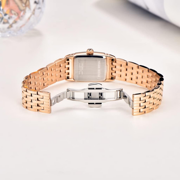 Pagani Design PD-1737 Women's Quartz Watches 22mm with Stone Set Rectangle Case, Analogue Display and Stainless Steel Ladies Watch - Gold Red