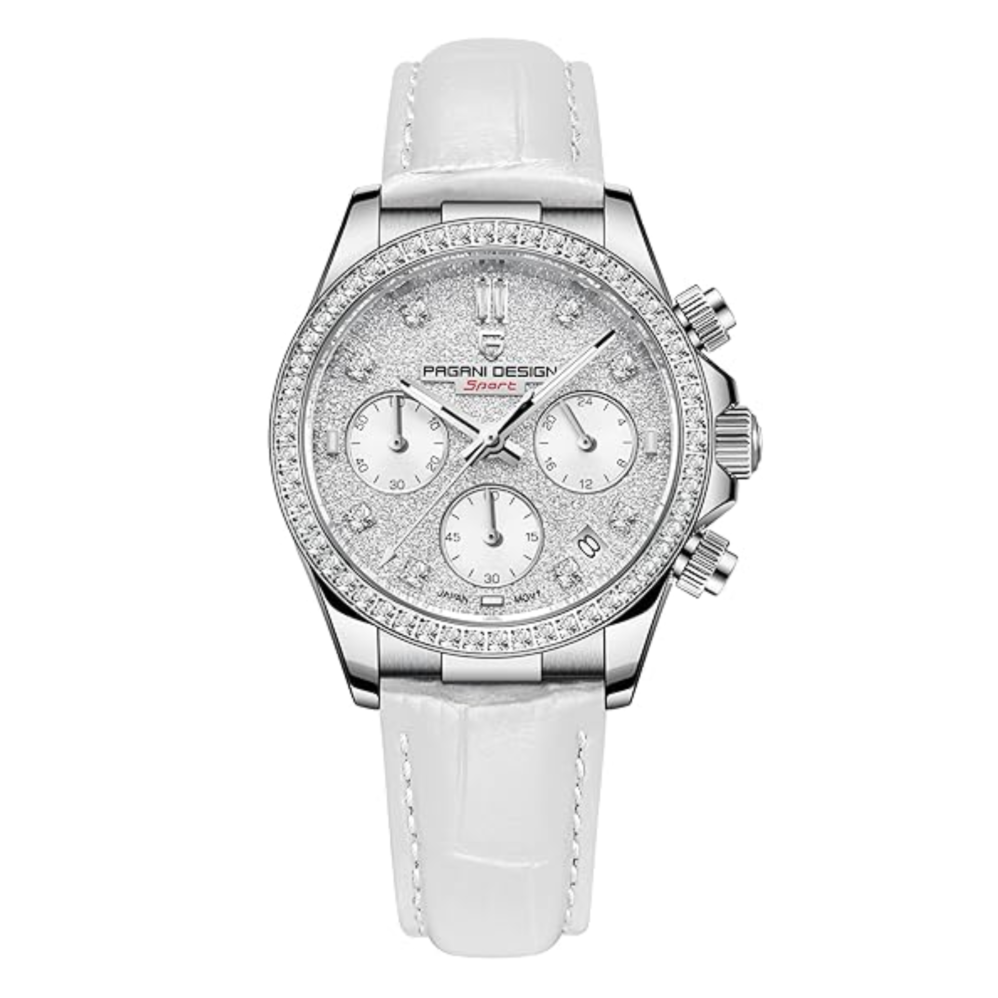 Pagani Design PD1730 Chronograph Date Quartz women's Watch - White Dial with White Strap