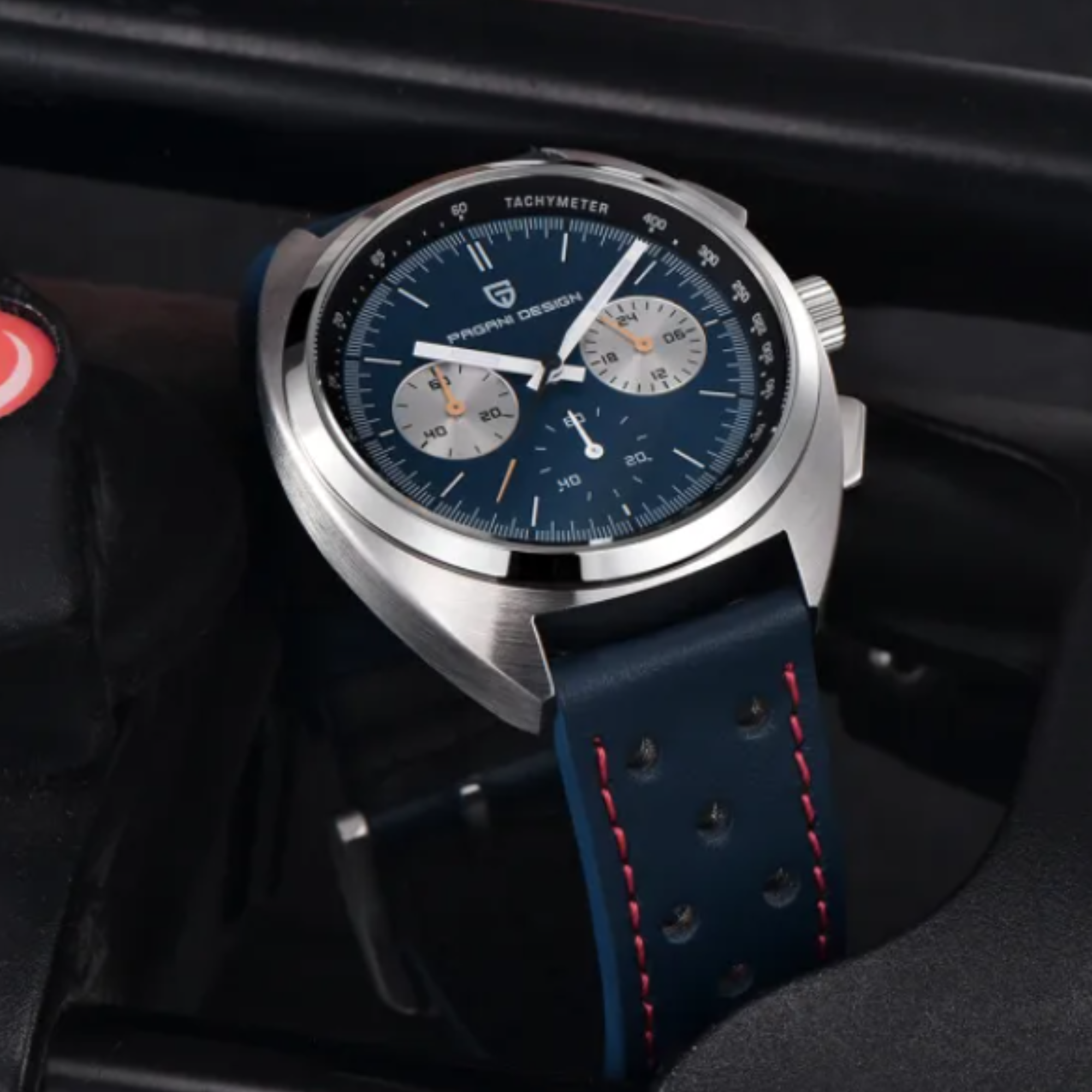 PAGANI DESIGN PD-1782 Men's Quartz Watches Chronograph Stainless Steel 40mm Sports Wrist Watch for Men - Blue Dial With Blue Leather Strap