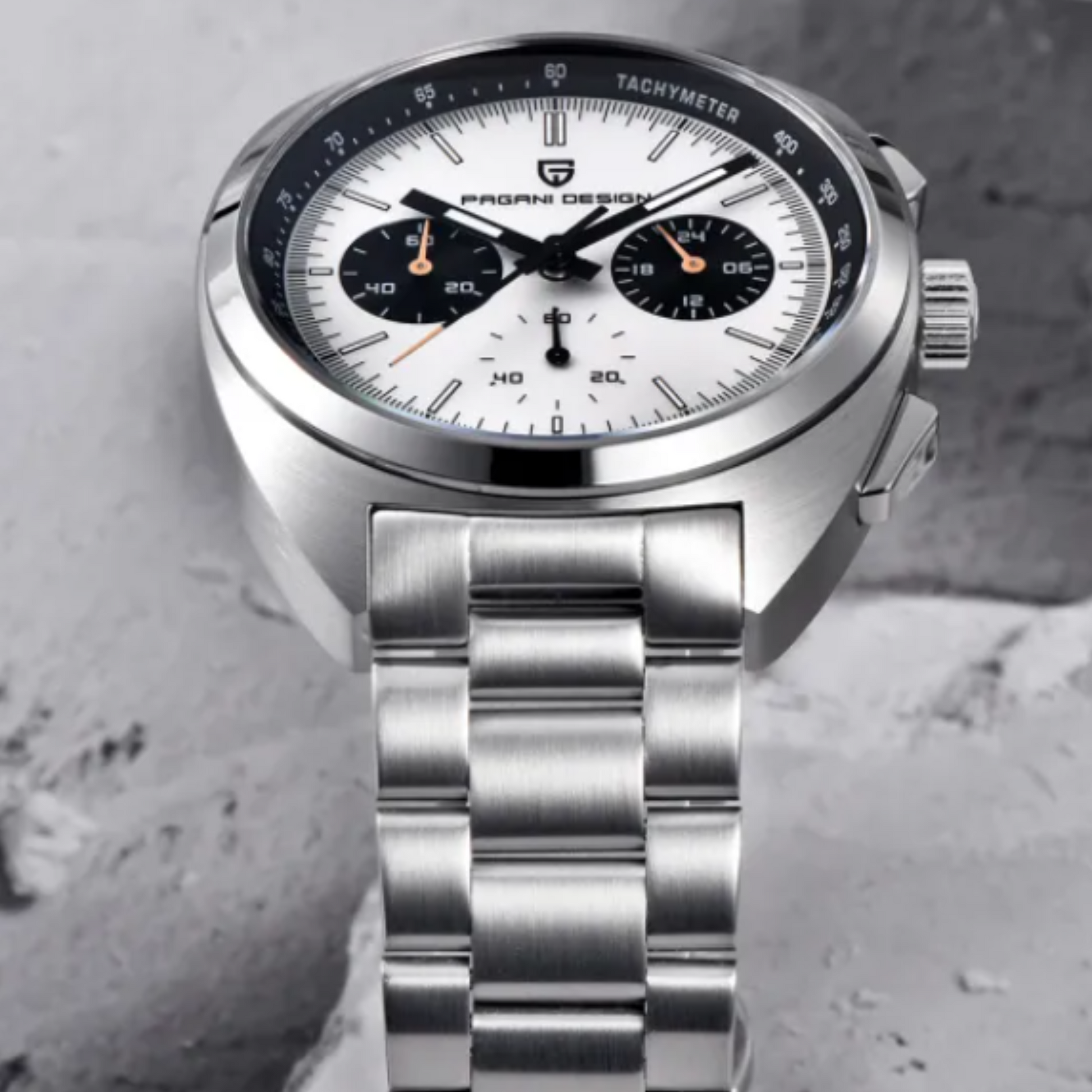 PAGANI DESIGN PD-1782 Men's Quartz Watches Chronograph Stainless Steel 40mm Sports Wrist Watch for Men - White Dial