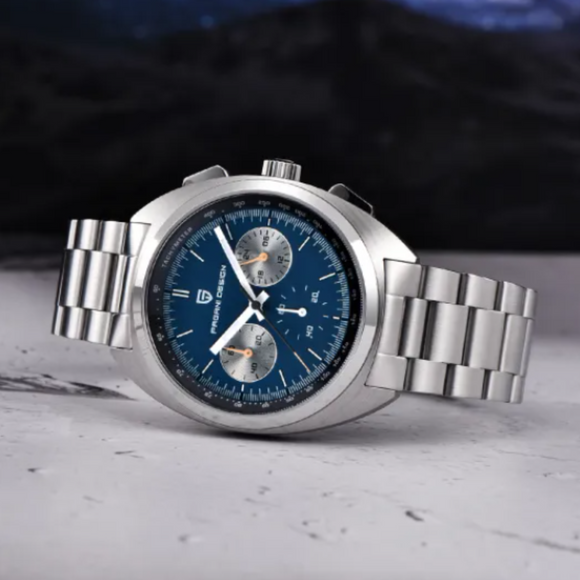 PAGANI DESIGN PD-1782 Men's Quartz Watches Chronograph Stainless Steel 40mm Sports Wrist Watch for Men - Blue Dial