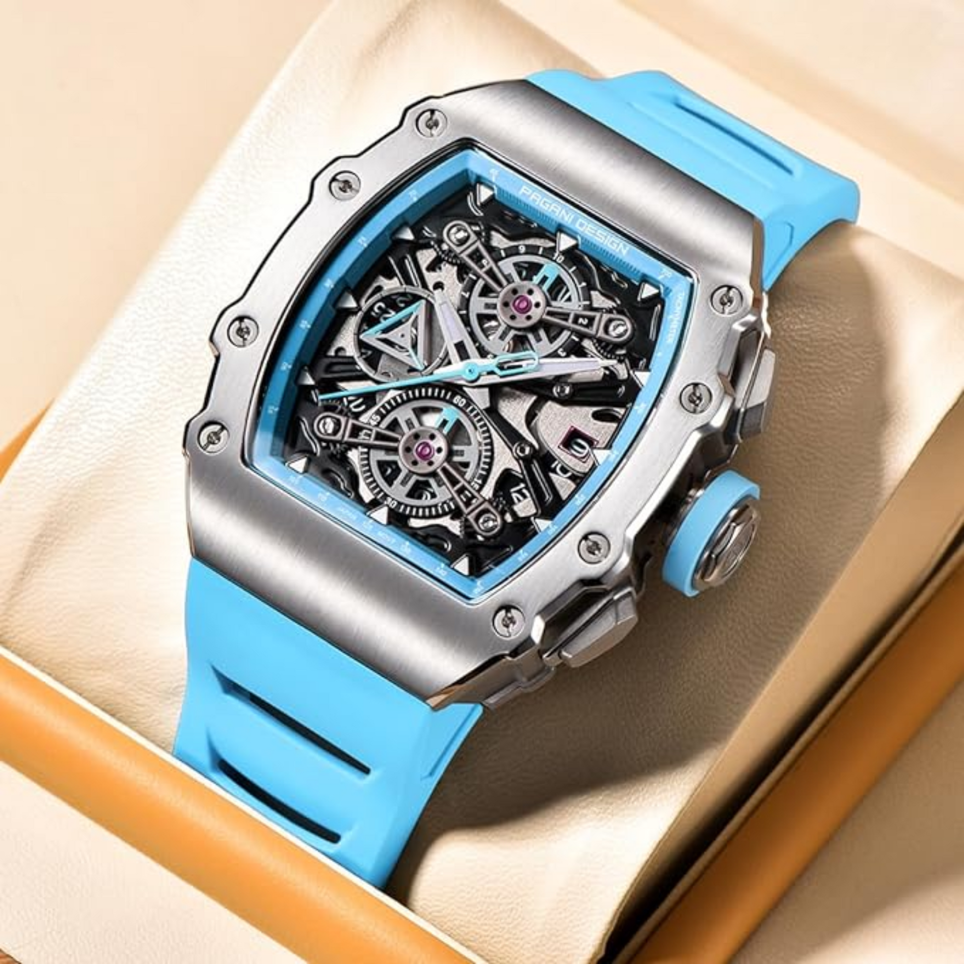 Pagani Design PD-YS011 Mens Skeleton Quartz Wristwatch YM92 Movt Watch for Men Sapphire Glass Stainless Steel Case Waterproof Clock