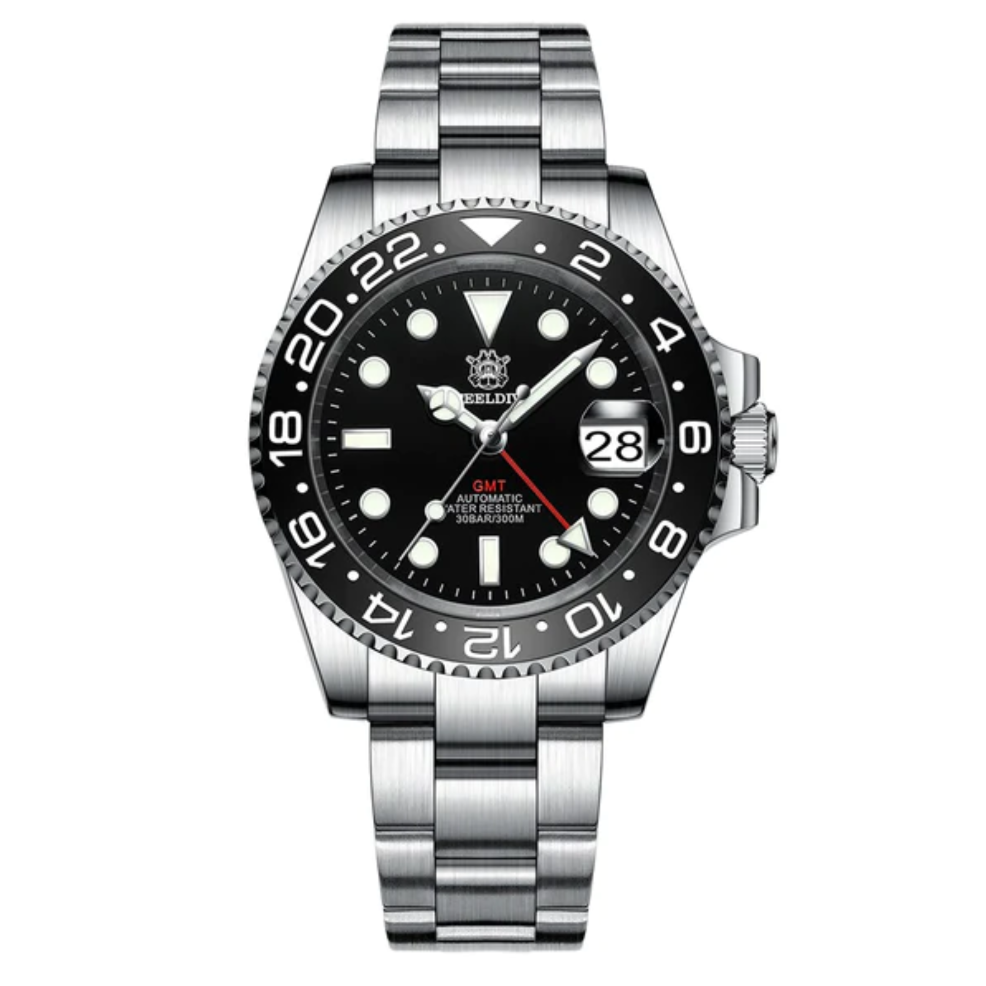 Steeldive SD1993 NH34 GMT Automatic Watch V2 Black Dial With Oyster Bracelet