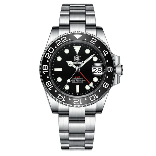 Steeldive SD1993 NH34 GMT Automatic Watch V2 Black Dial With Oyster Bracelet