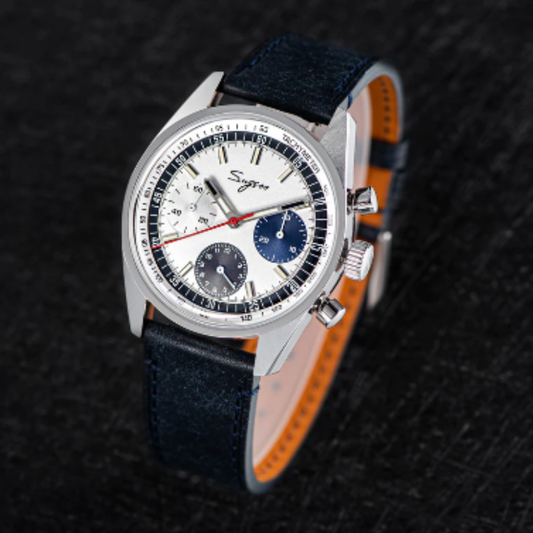 Sugess Chrono Heritage 442 Chronograph Special Dial Swan Neck Regulator White Dial With Blue Starp
