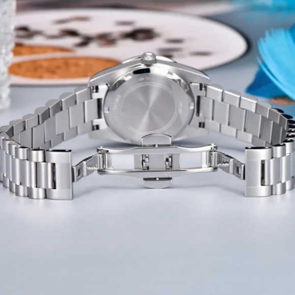 PAGANI DESIGN PD-1776 Luxury Stainless Steel Waterproof Wrist Watch for Women Diamond Bezel Sapphire Dial 32 mm - Ice Blue