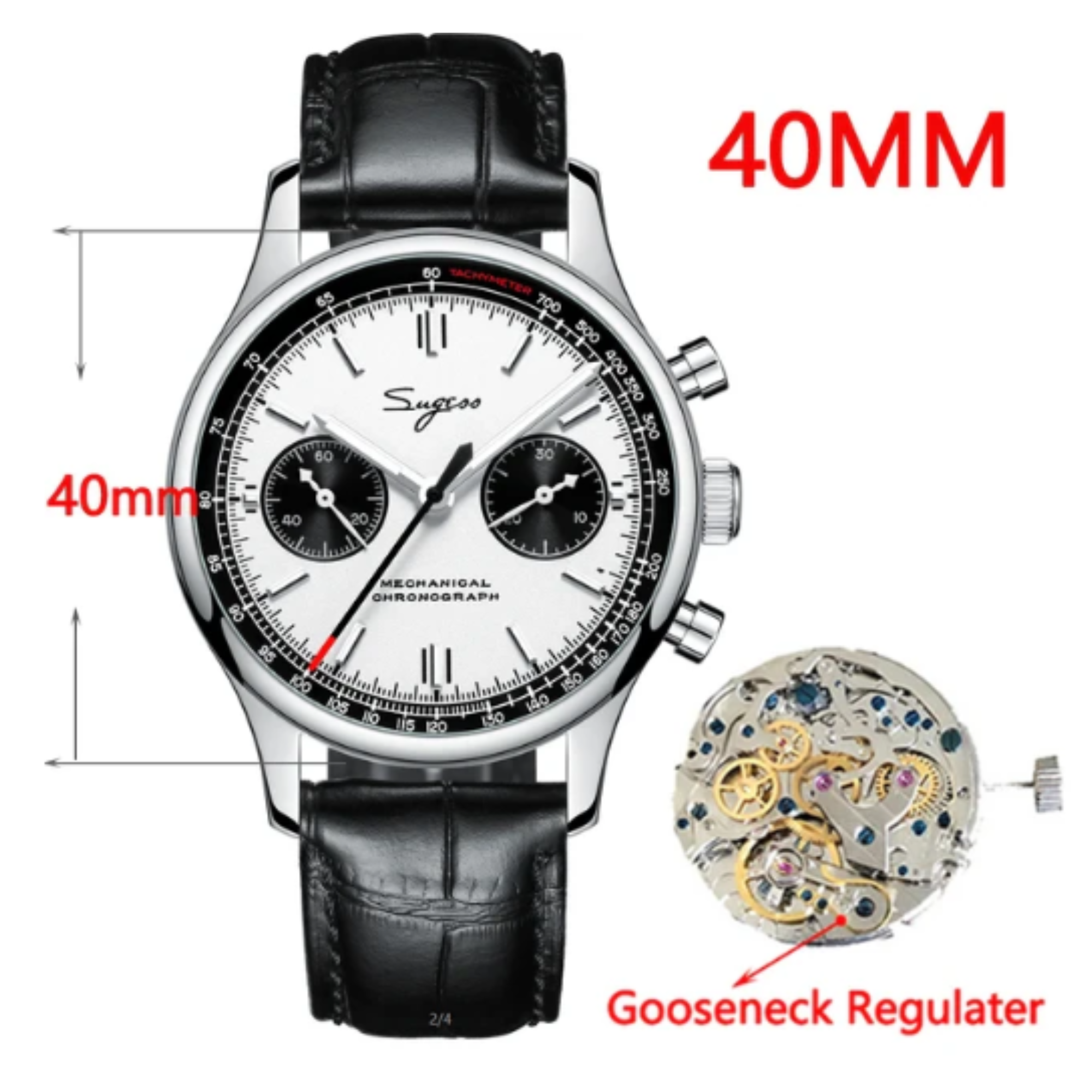 Sugess 40mm Pilot Chronograph with ST1901 Movement - Gooseneck Regulator Mens Watch