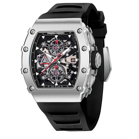 Pagani Design PD-YS011 Mens Skeleton Quartz Wristwatch YM92 Movt Watch for Men Sapphire Glass Stainless Steel Case Waterproof