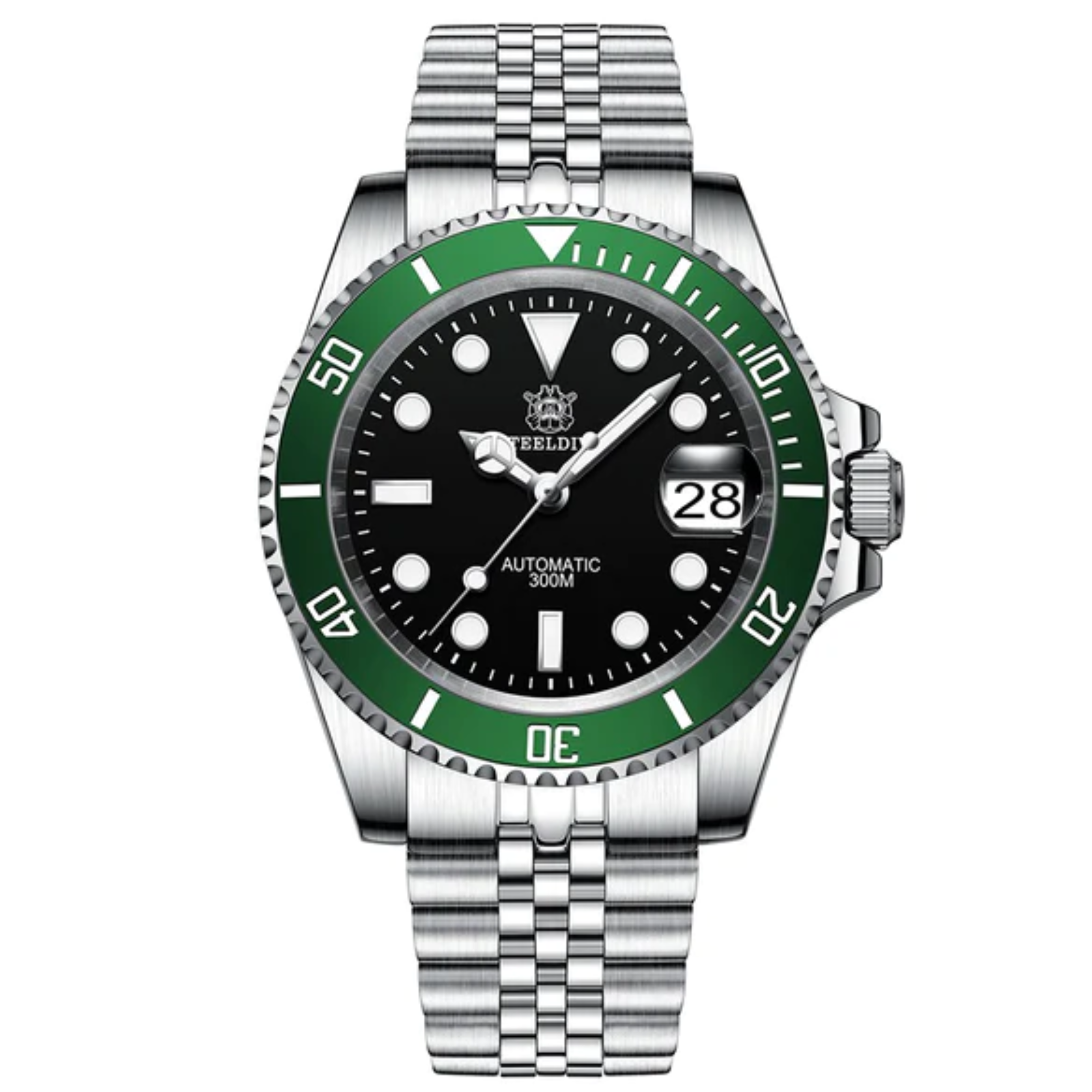 Steeldive SD1953 Sub Men Dive Watch V2 Black/Green Dial With Jubilee Bracelet