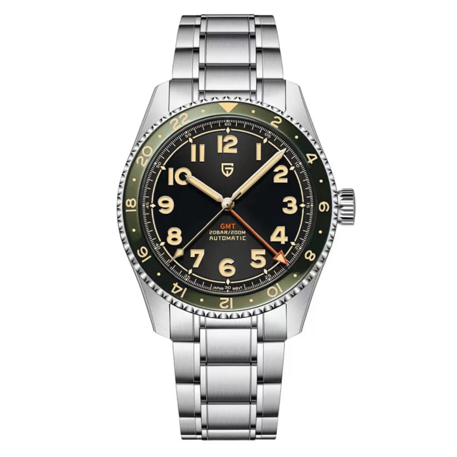 Pagani Design PD-1784 Men's Automatic Mechanical Watch NH34 Japanese Movement GMT Stainless Steel 200M Waterproof Business Watch 40mm - Green Dial