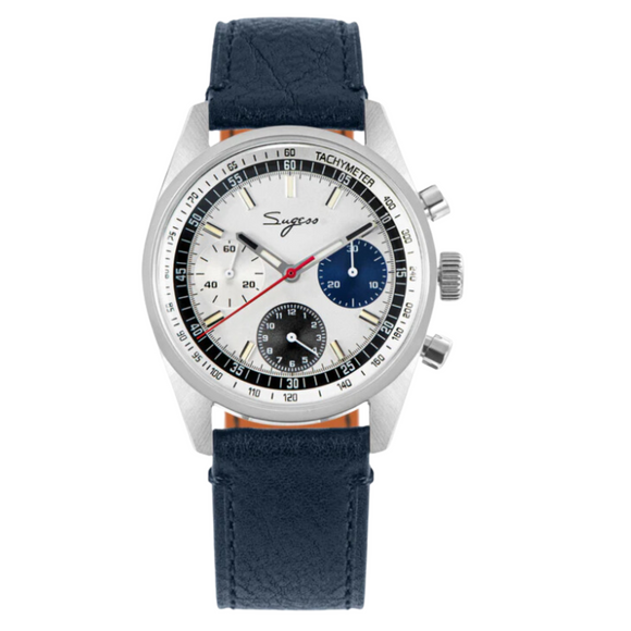 Sugess Chrono Heritage 442 Chronograph Special Dial Swan Neck Regulator White Dial With Blue Starp