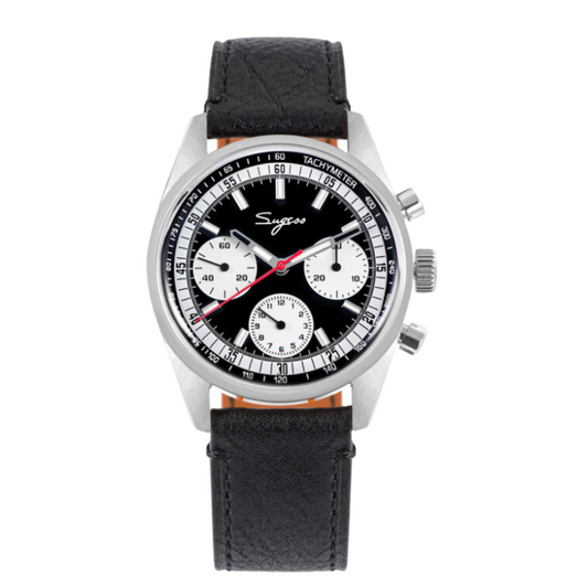 Sugess Chrono Heritage 442 Chronograph Special Dial Swan Neck Regulator Black Dial With Black Strap