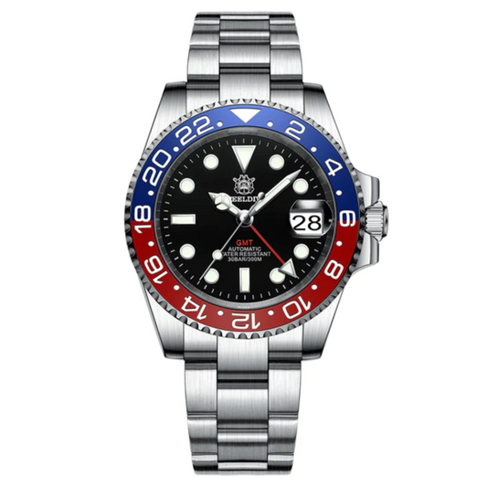 Steeldive SD1993 NH34 GMT Automatic Watch V2 Red/Blue Dial With Oyster Bracelet