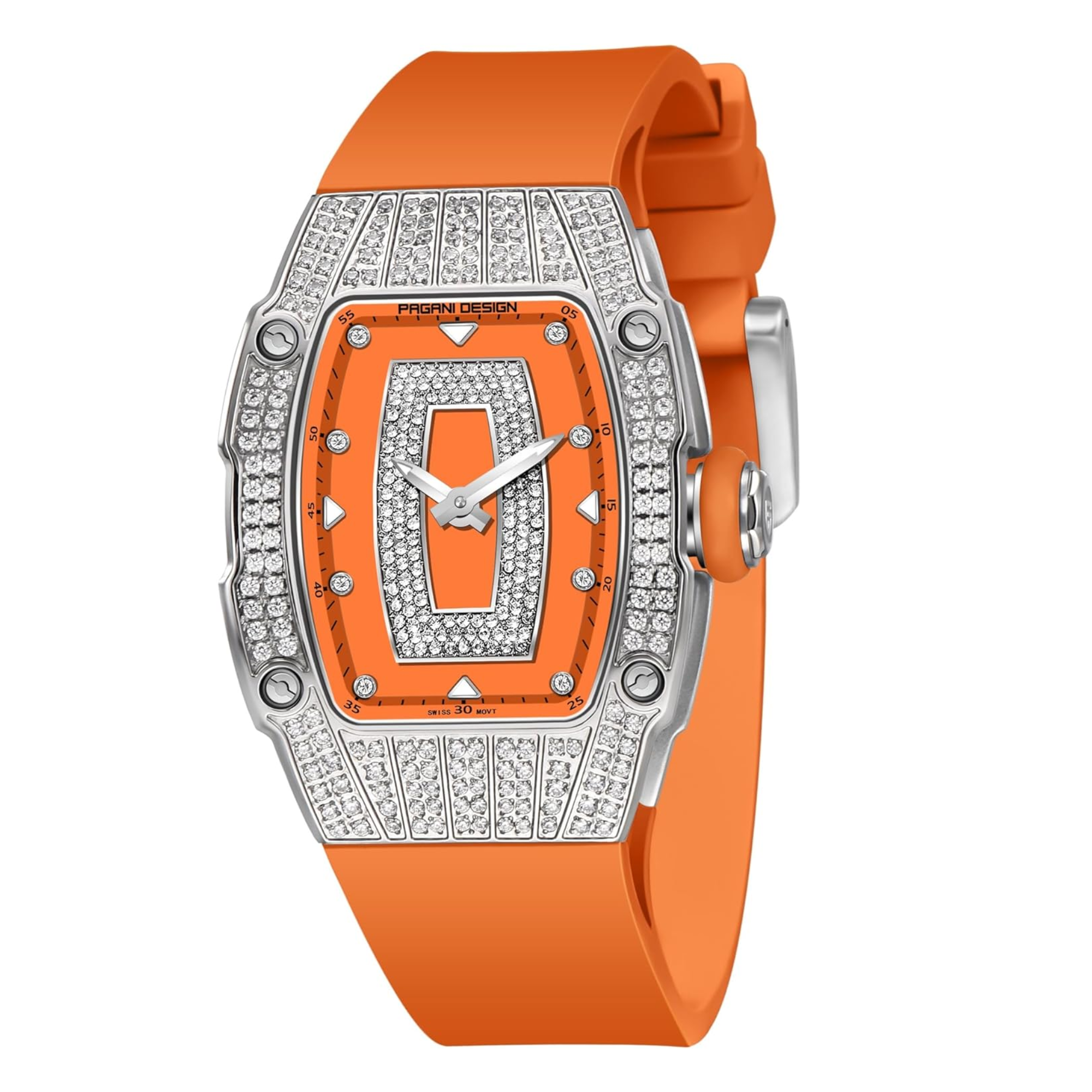 Pagani Design PD-YS013 Bergani Fashion Women's Diamond Inlaid Watch Waterproof Sports Waterproof Night Glow Trend Silicone Women's Watch -  Silver Orange