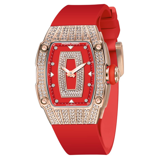 Pagani Design PD-YS013 Bergani Fashion Women's Diamond Inlaid Watch Waterproof Sports Waterproof Night Glow Trend Silicone Women's Watch - Gold Red