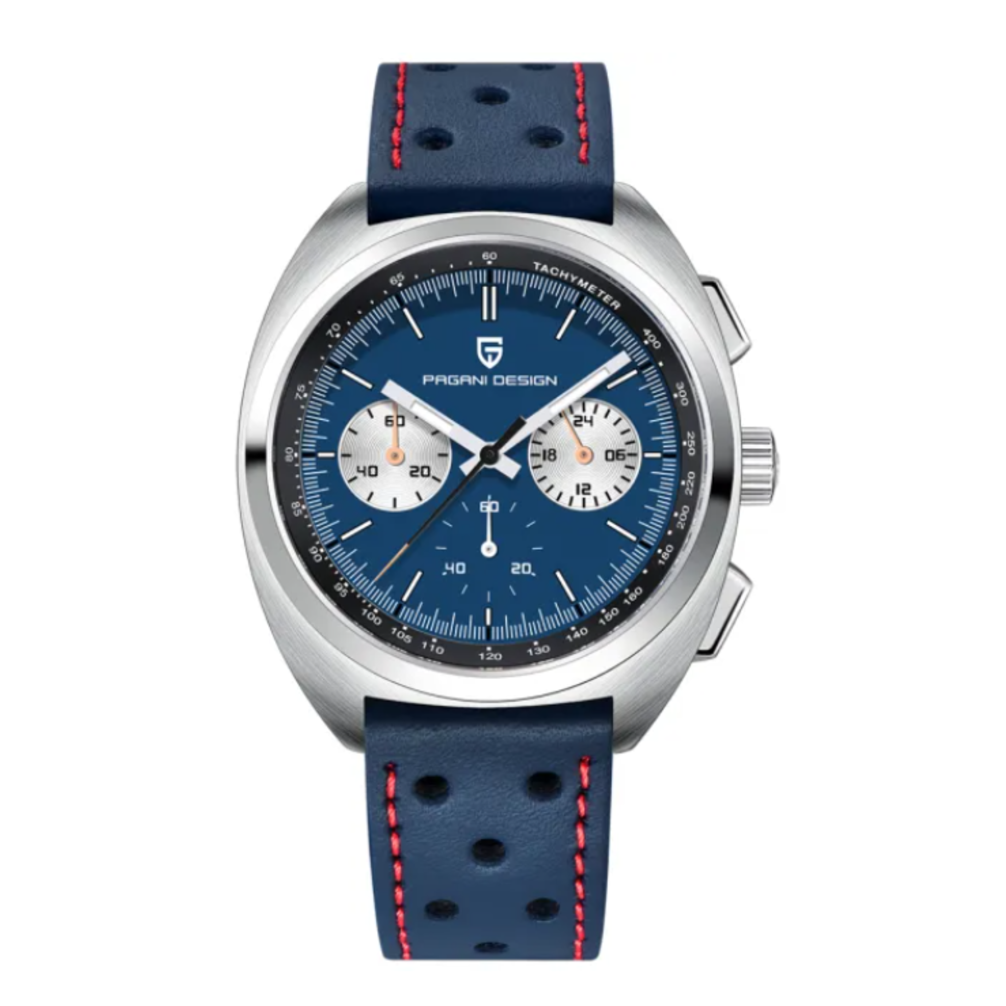 PAGANI DESIGN PD-1782 Men's Quartz Watches Chronograph Stainless Steel 40mm Sports Wrist Watch for Men - Blue Dial With Blue Leather Strap