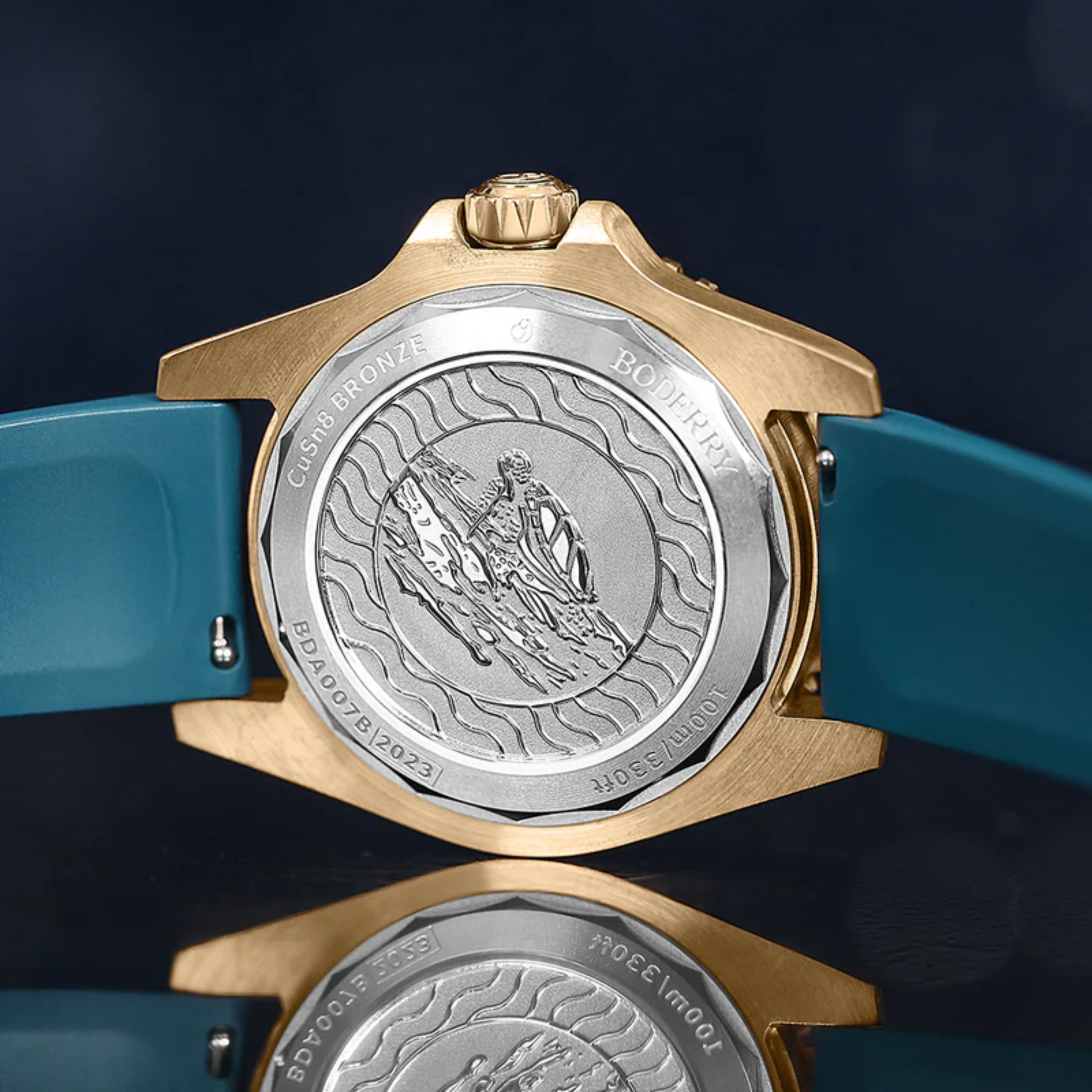 SEATURTLE OCEAN(BRONZE) - Automatic Bronze Diver Watch | Sea Blue/FKM Rubber