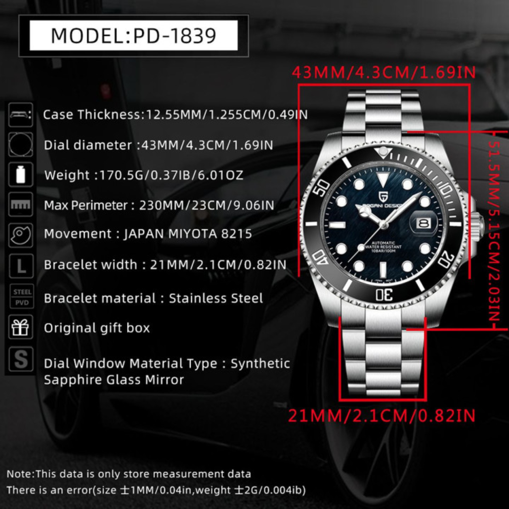 PAGANI DESIGN PD-1839 Men's Miyota 8215 Automatic Watch