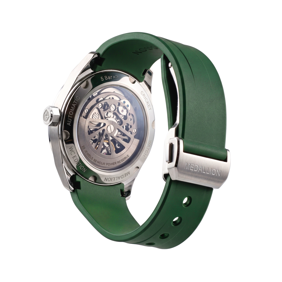 MEDALLION  The Cricket Watch | World Cup Edition | Silver with Green FKM Strap