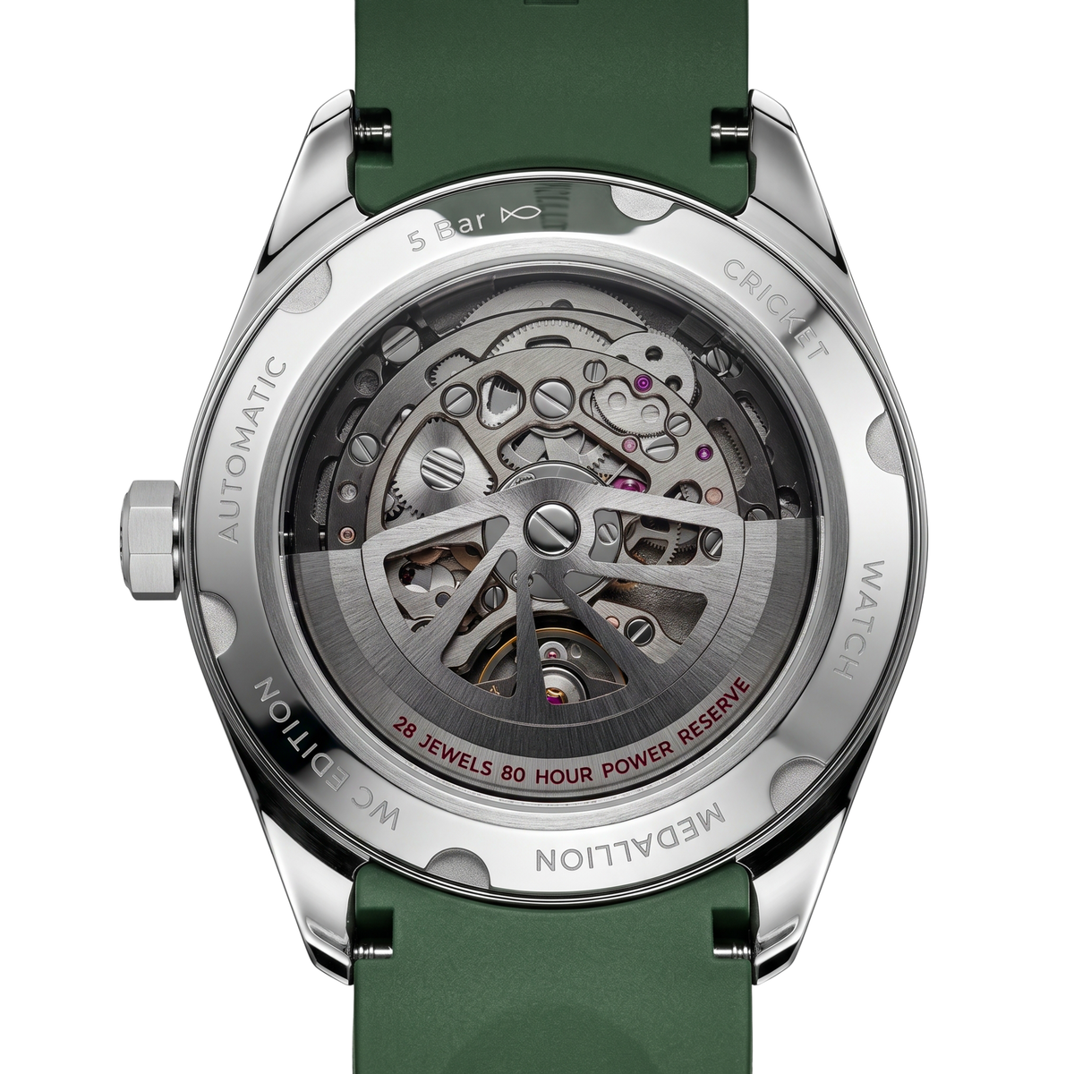 MEDALLION  The Cricket Watch | World Cup Edition | Silver with Green FKM Strap