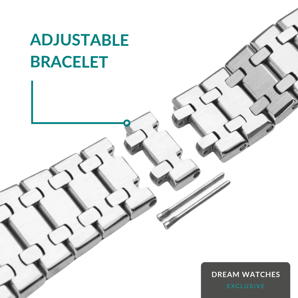 AP Swatch Watch Strap Stainless Steel Case | Stainless Steel Bracelet  | Butterfly Clasp (Silver) Crown At 12 Postion