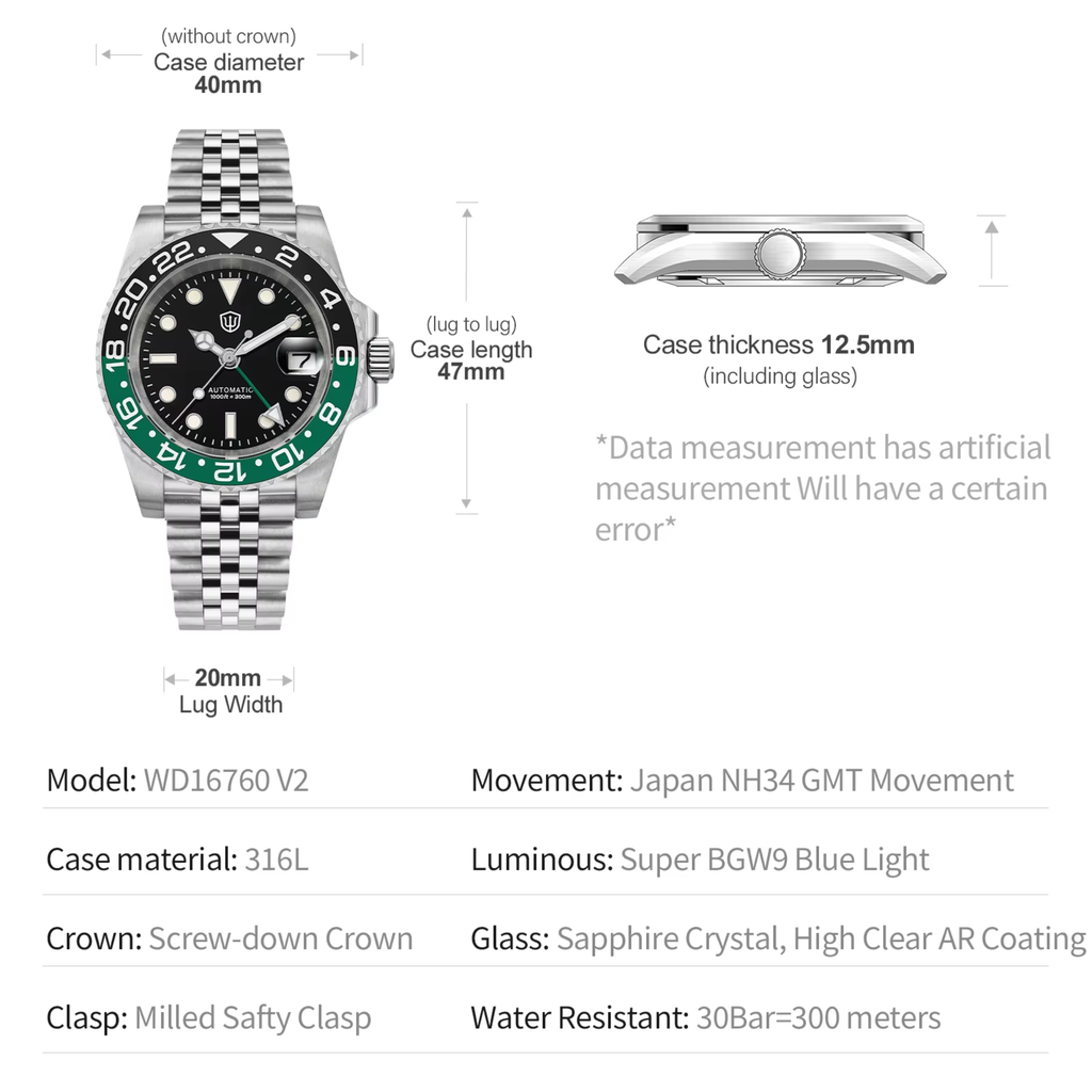 Watchdives WD16760 NH34 Sub GMT Watch V2