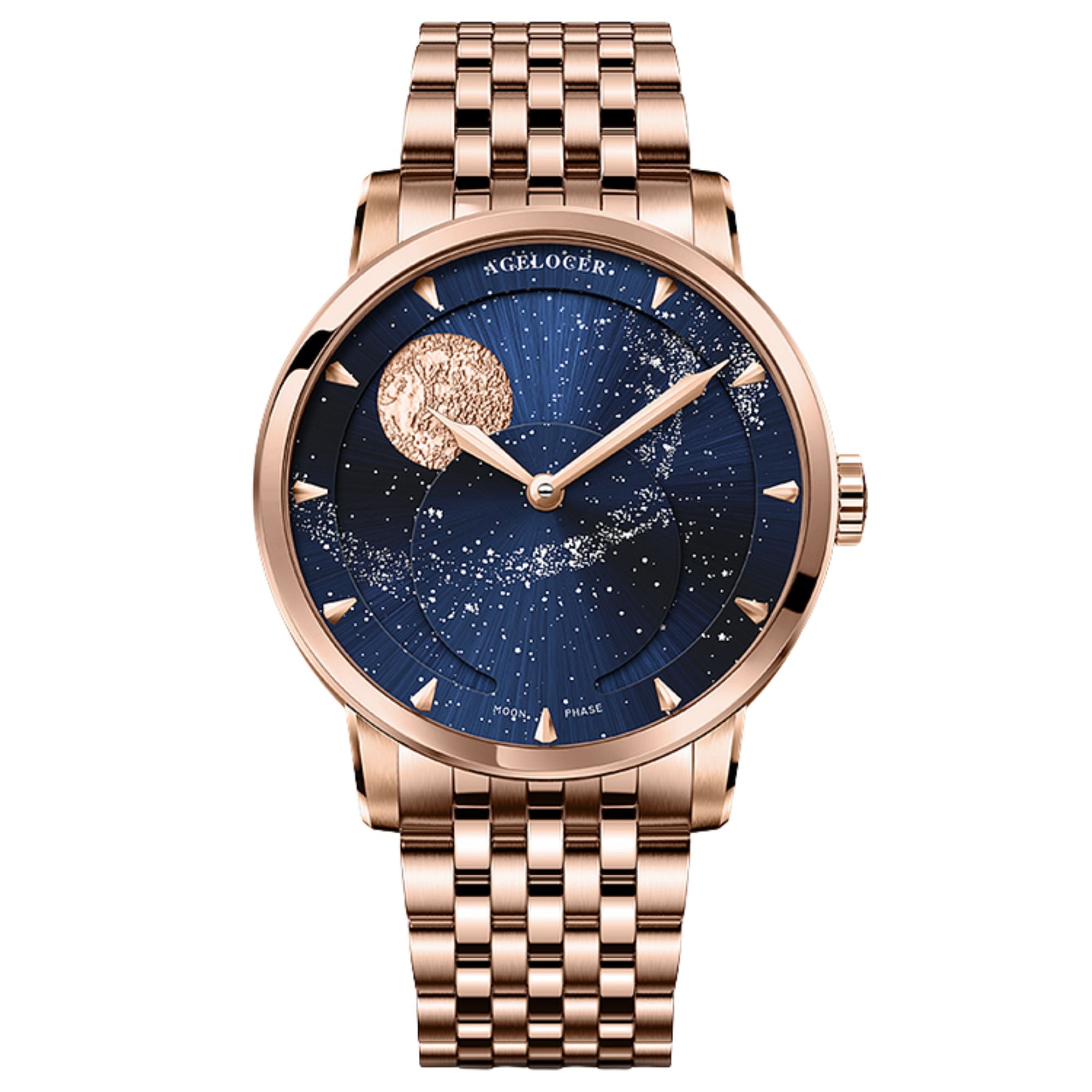 Agelocer Astronomer Original Men's Automatic Mechanical Gold Glaxy Moonphase Watch Steel Belt