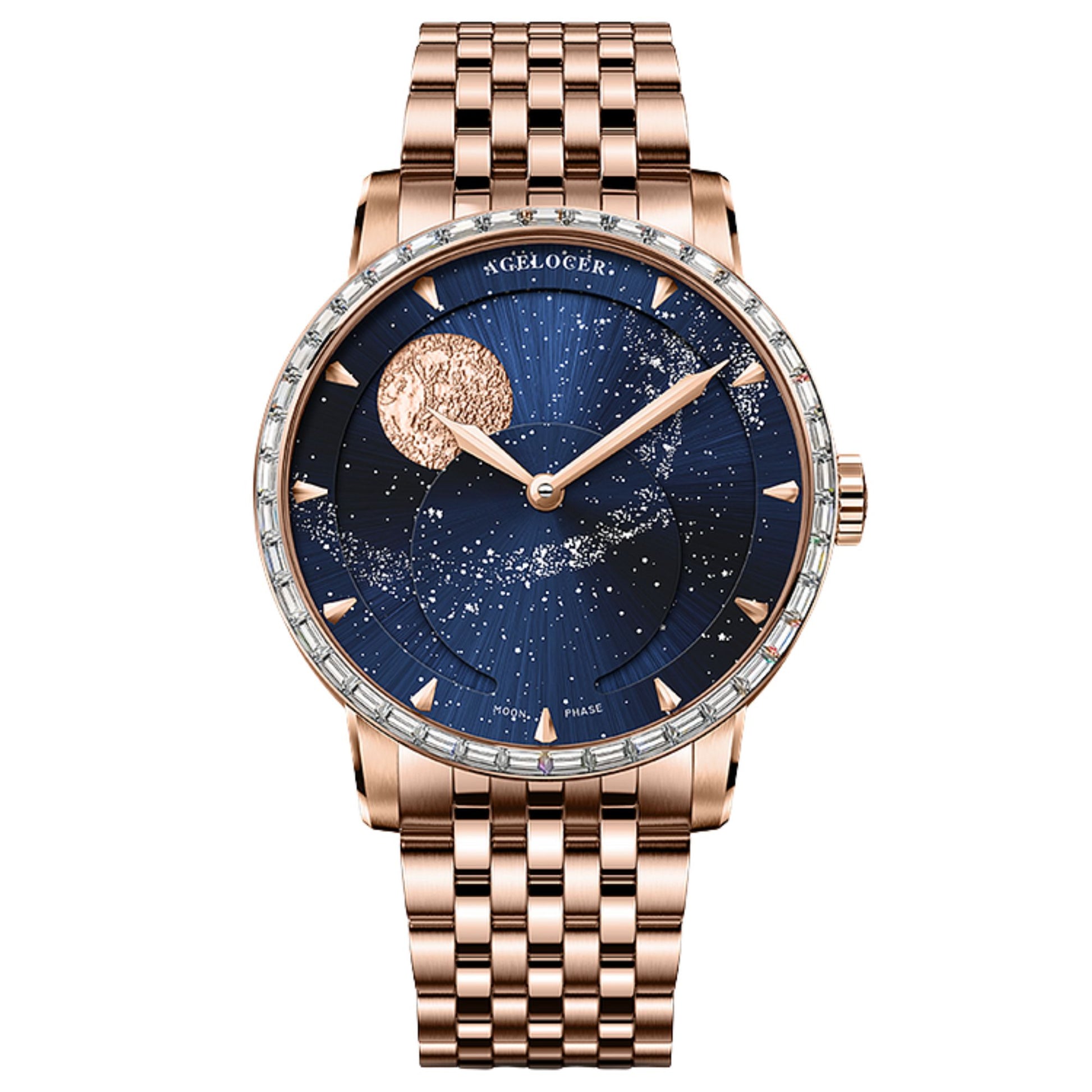 Agelocer Astronomer Original Men's Automatic Mechanical Silver Glaxy Moonphase Watch Steel Belt