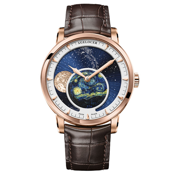 Agelocer Astronomer Men's Automatic Mechanical Glaxy Moonphase Watch