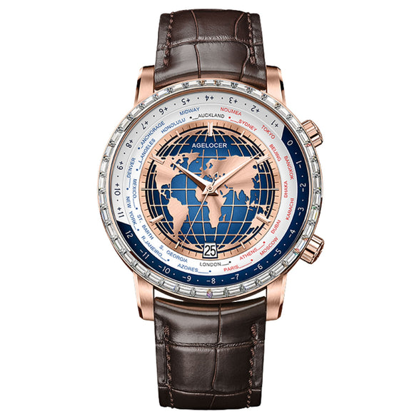 Agelocer World Time Men's Formal Automatic Mechanical Watch
