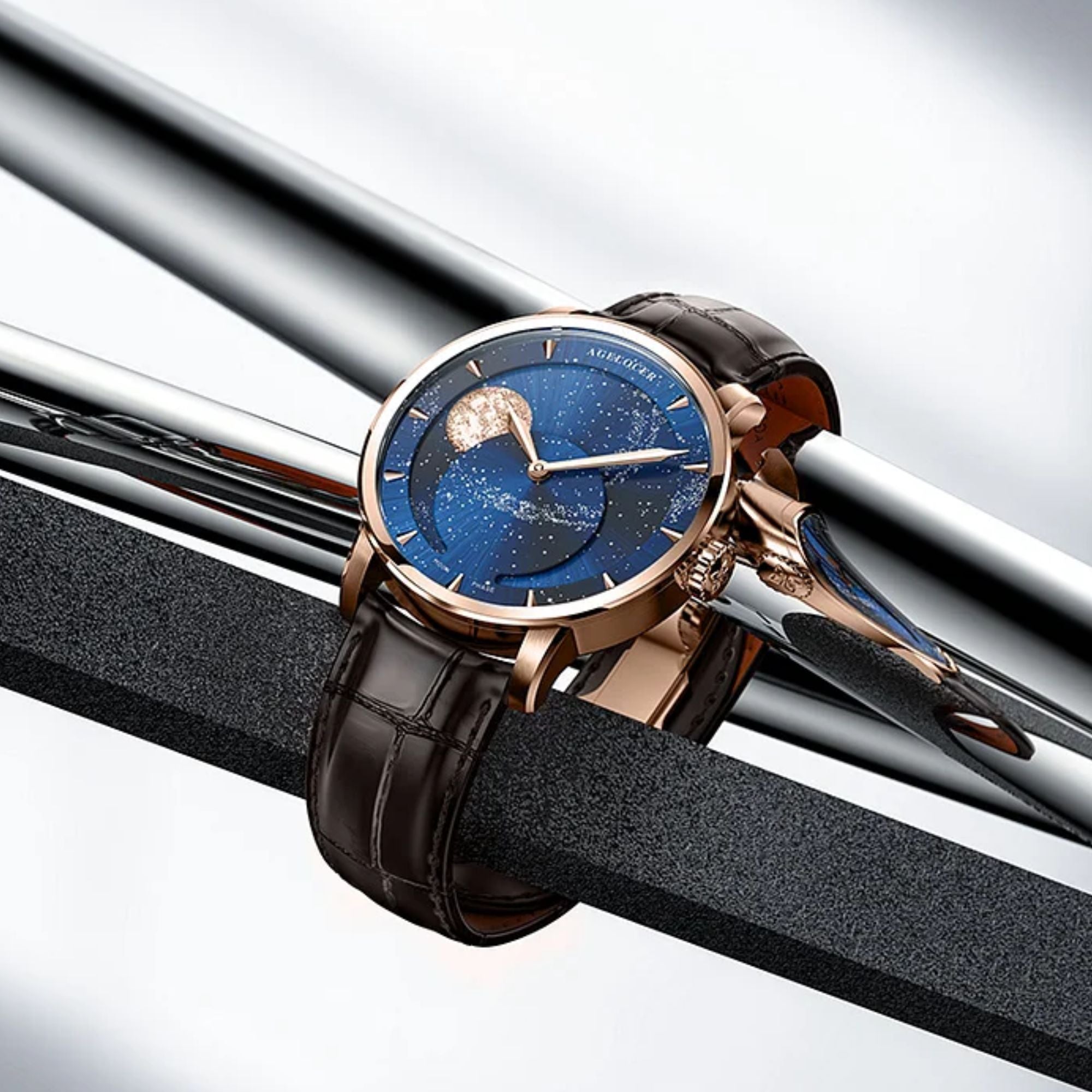Agelocer Astronomer Men's Automatic Mechanical Glaxy Moonphase Watch