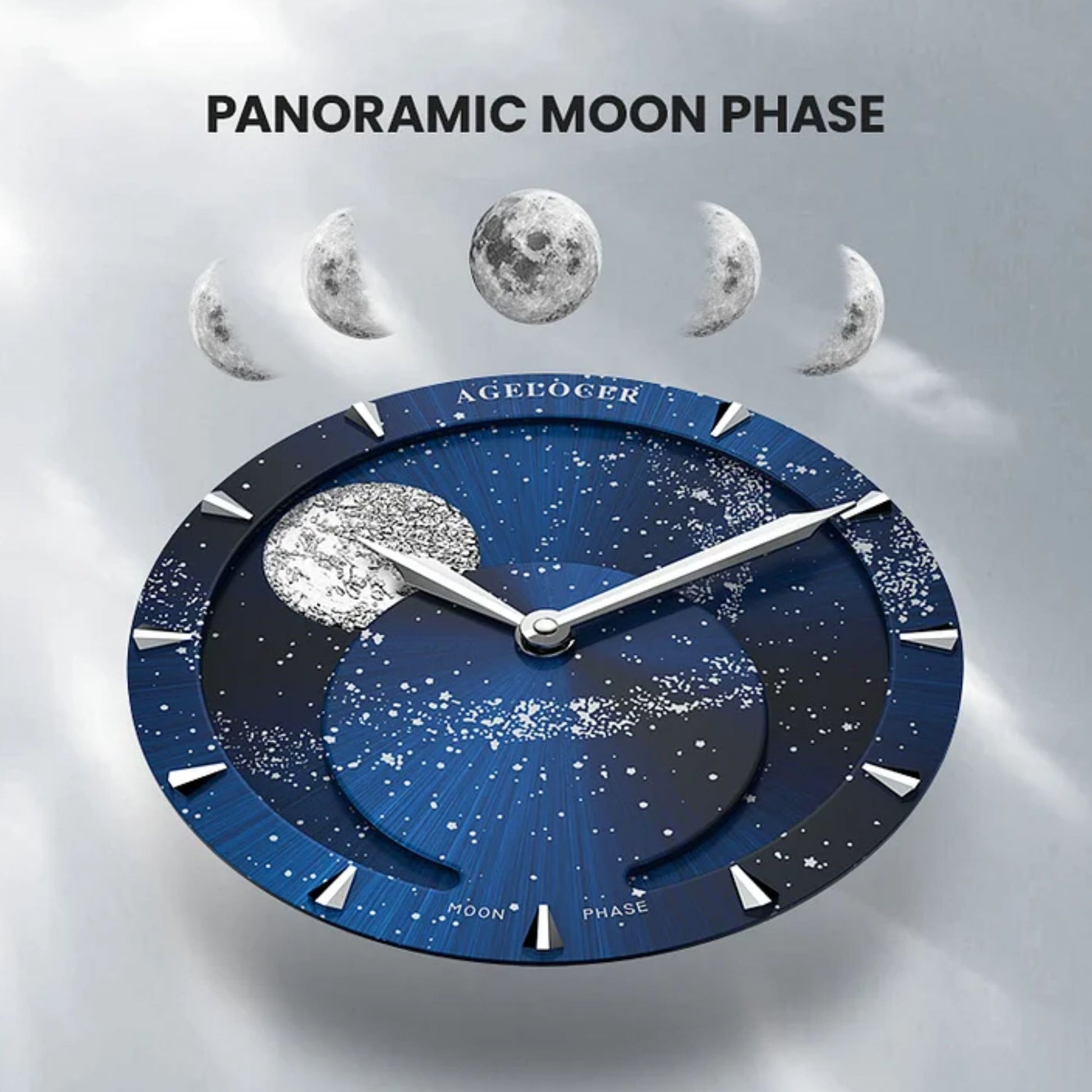 Agelocer Astronomer Original Men's Automatic Mechanical Silver Glaxy Moonphase Watch Steel Belt