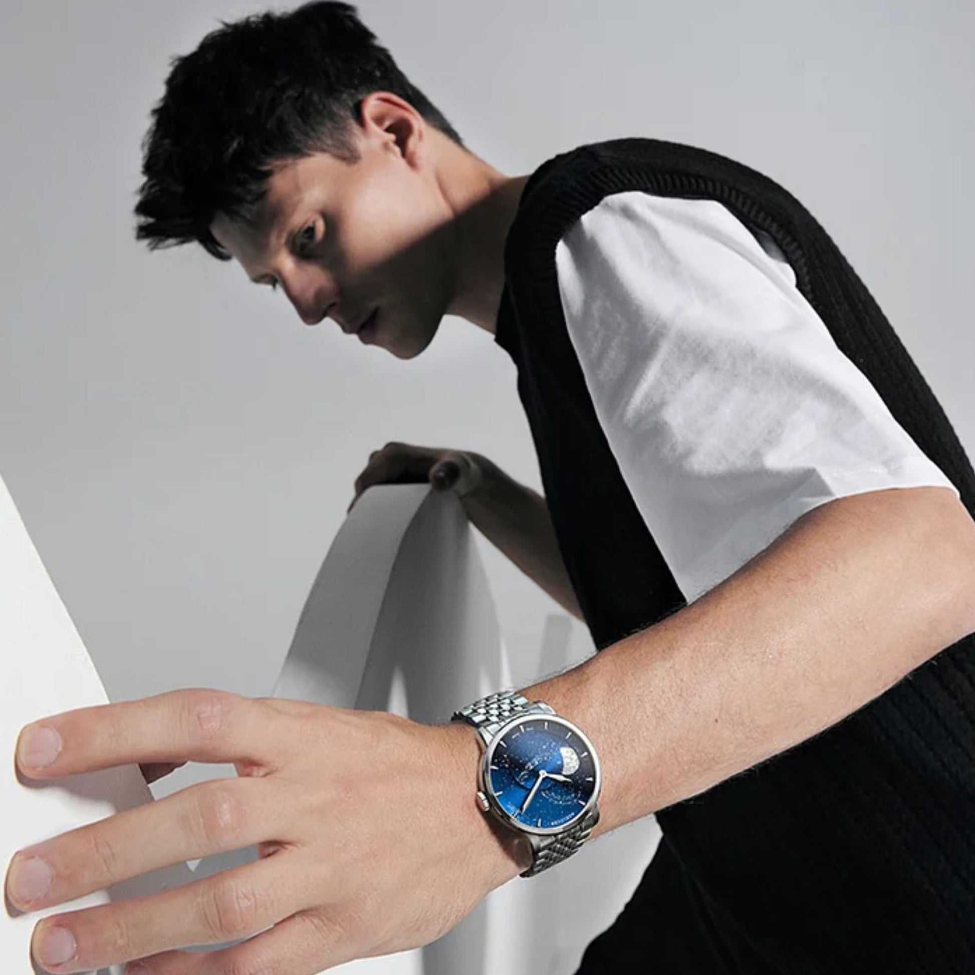 Agelocer Astronomer Original Men's Automatic Mechanical Silver Glaxy Moonphase Watch Steel Belt