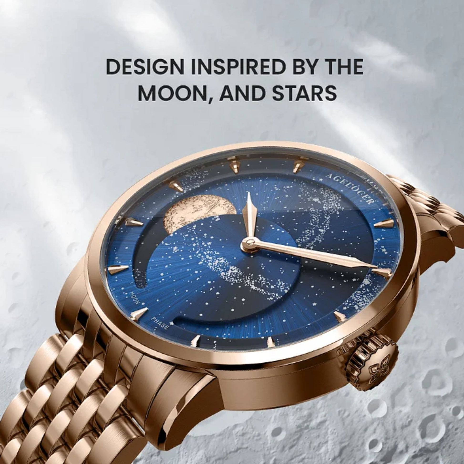 Agelocer Astronomer Original Men's Automatic Mechanical Silver Glaxy Moonphase Watch Steel Belt