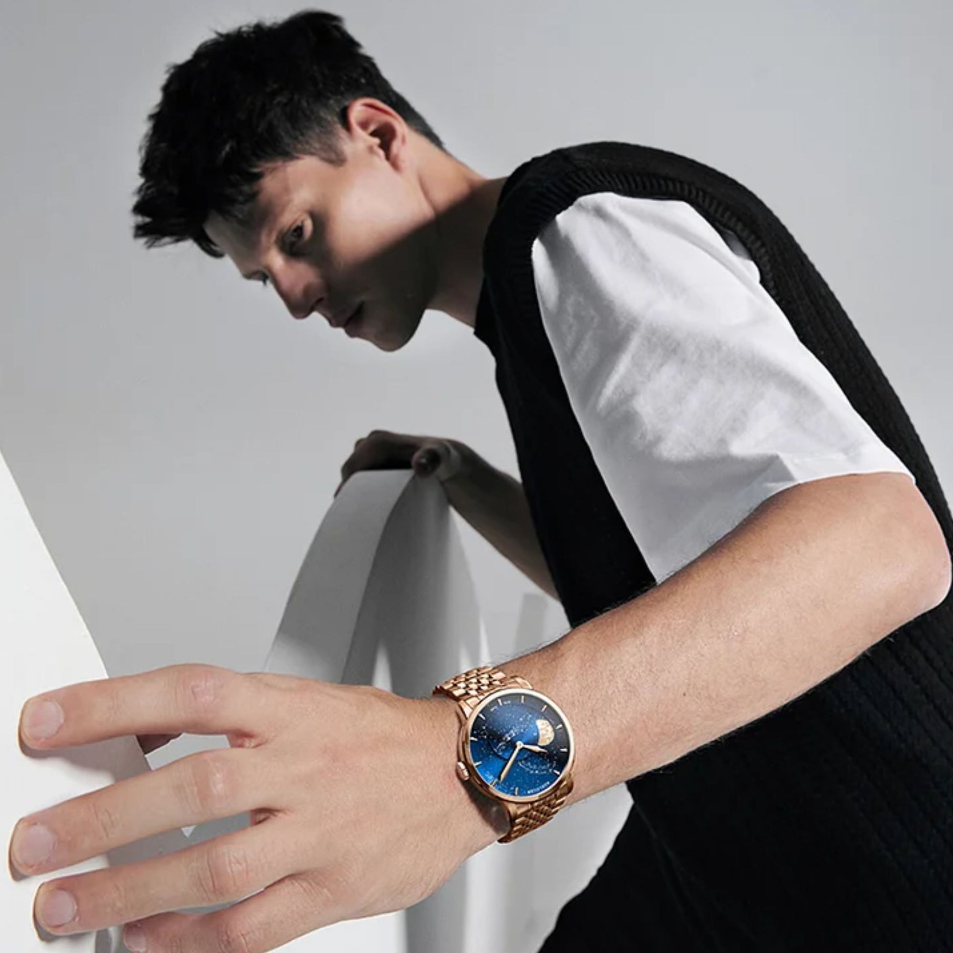 Agelocer Astronomer Original Men's Automatic Mechanical Silver Glaxy Moonphase Watch Steel Belt