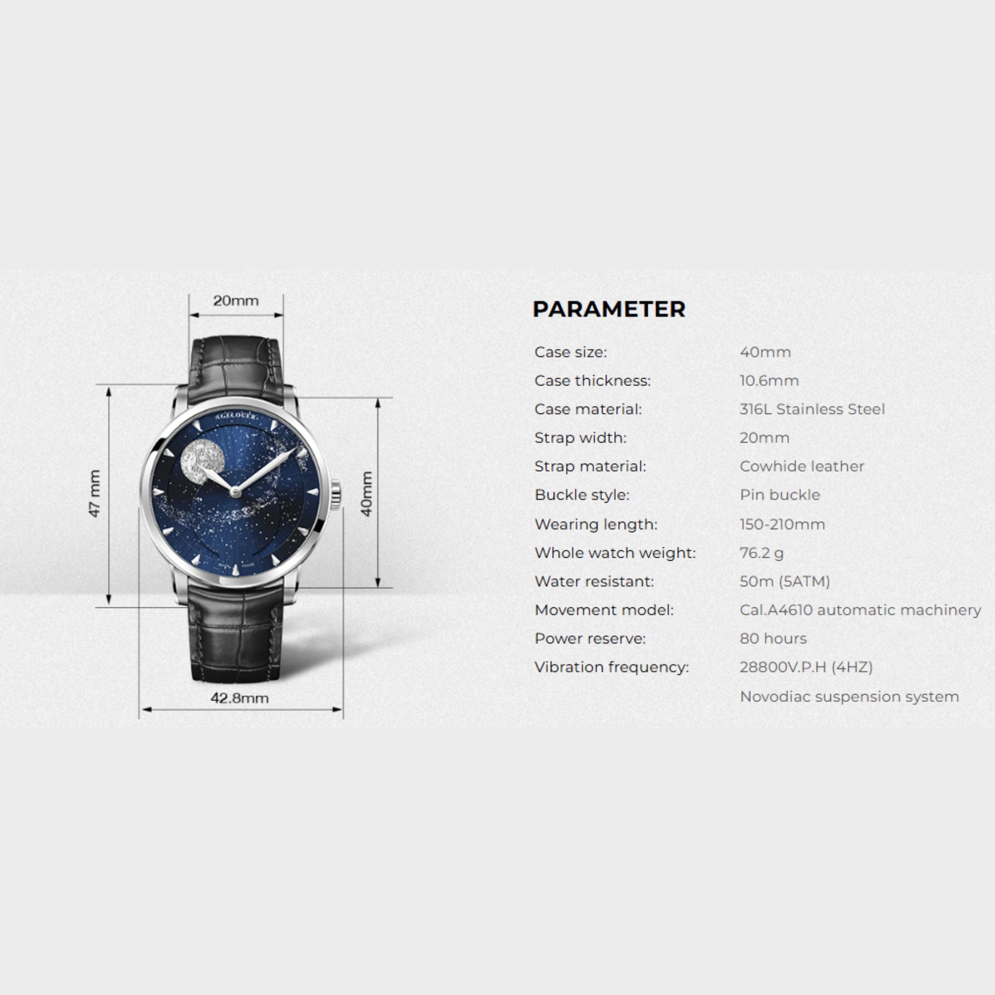 Agelocer Astronomer Men's Automatic Mechanical Glaxy Moonphase Watch