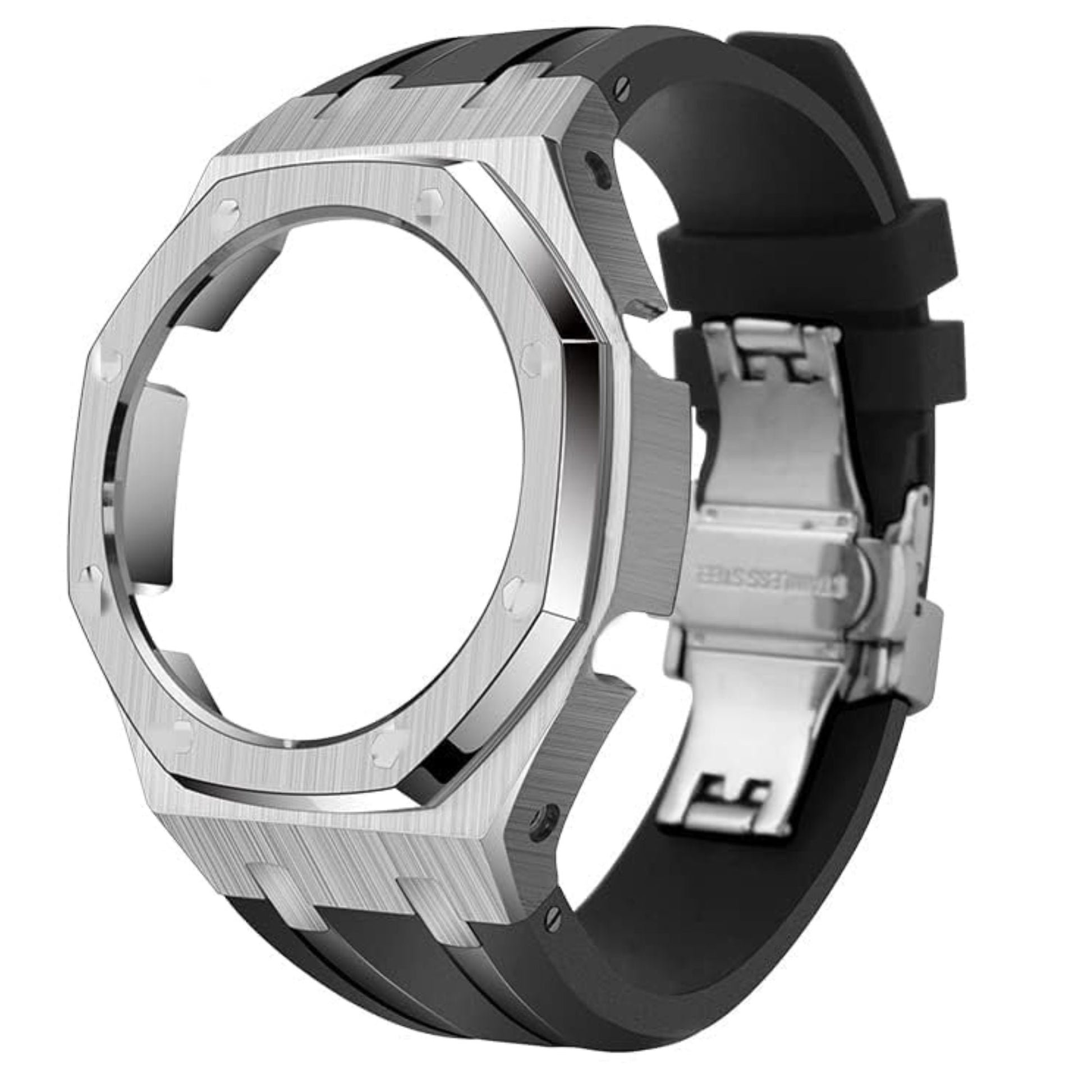 Mod Kit Metal Watchband and Metal Case for G-shock GM-2100 and GM-2110/B-2100 " Casioak" (Black Bracelet)