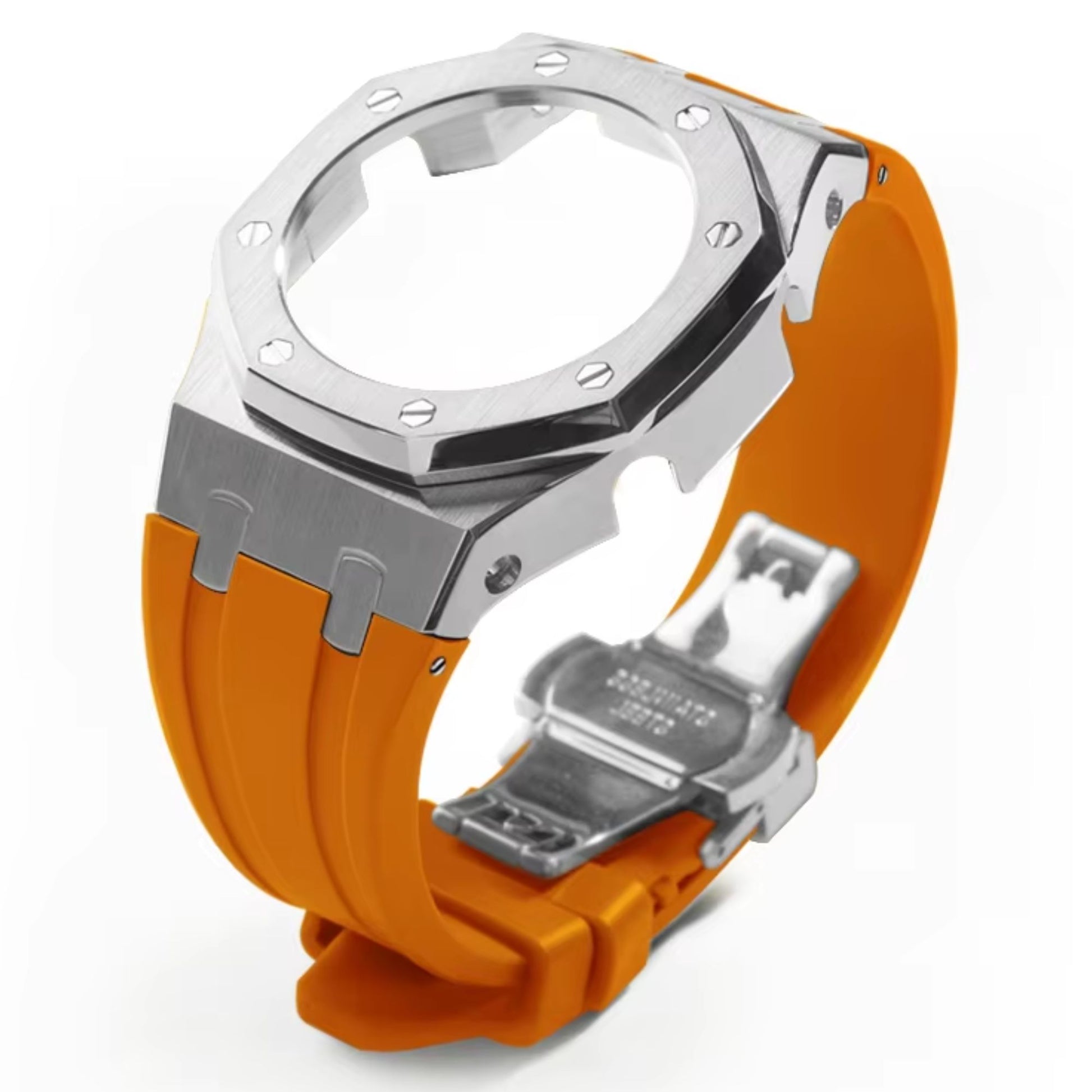 Mod Kit Metal Watchband and Metal Case for G-shock GM-2100 and GM-2110/BA-2100 " Casioak" (Orange Bracelet)