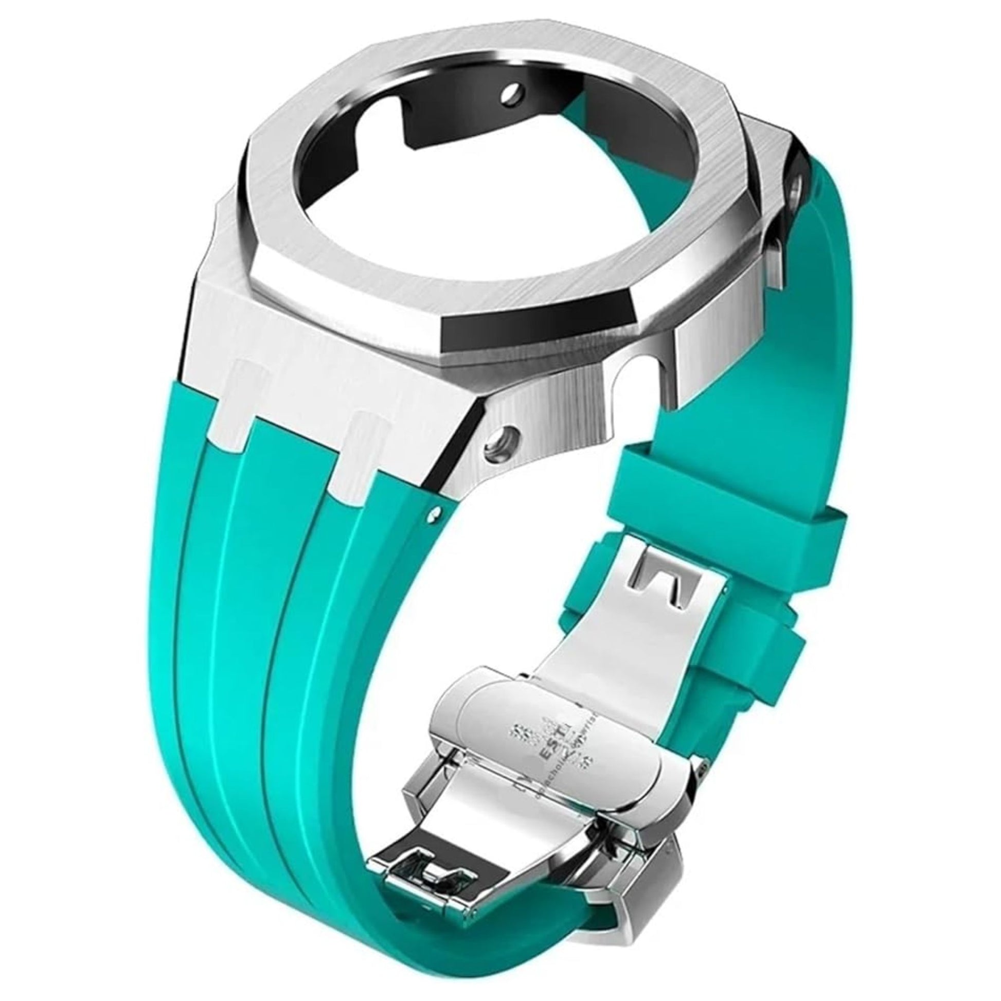 Metal Mod Kit Watchband and Metal Case for G-shock GA-2100 and GA-2110/BA-2100 Casioak (Tiffany Blue Strap + Metal Case)