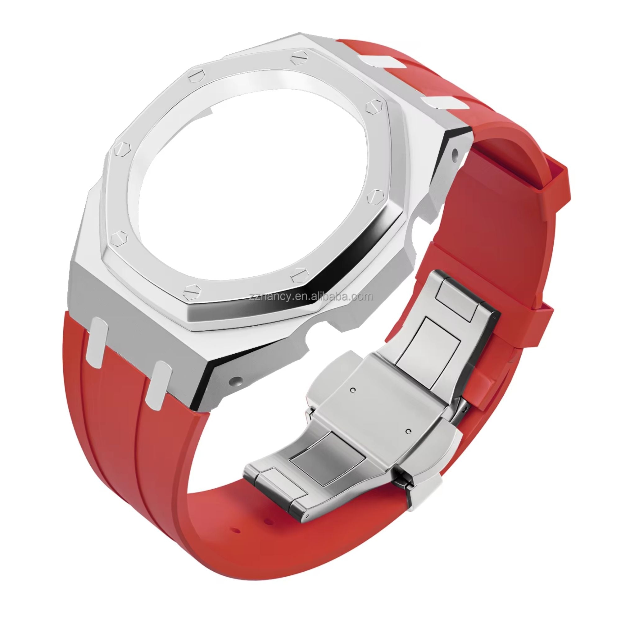 Metal Mod Kit for Casio G-Shock GA2100 & GA-2110/BA-2100 Watches, Metal Case & Rubber Strap, Replacement Accessories, 4th Gen. ,Casioak G-Shock (Red)
